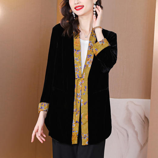 国风金丝绒中长款宽松休闲百搭外搭上衣KQL-A15N9155 商品图1