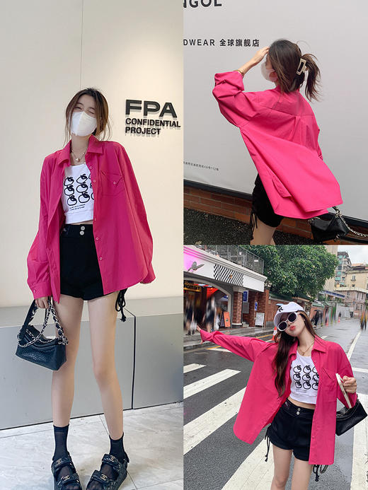 <曾小咸推荐> 简约纯色长袖衬衣宽松百搭日常通勤上衣 商品图1