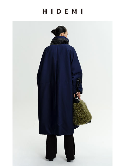 HIDEMI拼皮立领极简大廓型长款棉服 商品图4