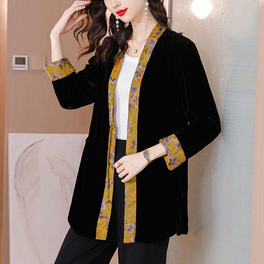 国风金丝绒中长款宽松休闲百搭外搭上衣KQL-A15N9155 商品图3