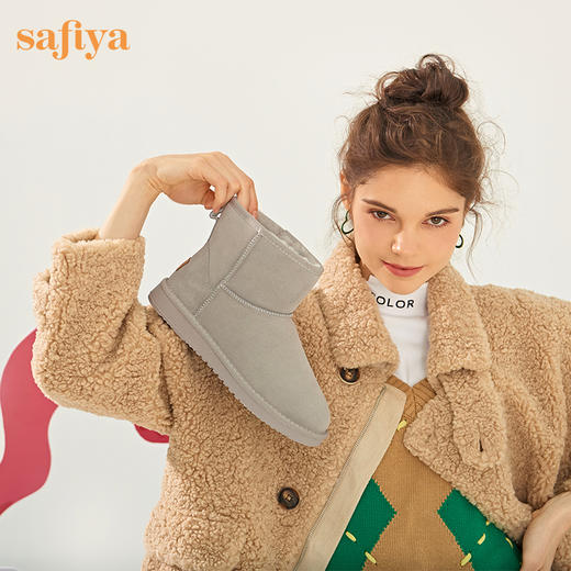 【新春秒杀】Safiya/索菲娅 棉靴女2022冬季新款真皮厚底防滑加绒保暖雪地靴女 SF2411A105 商品图3