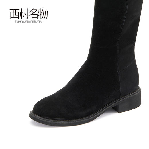 西村名物秋冬长靴女磨砂平底高筒靴增高不过膝加绒长筒靴子44471 商品图1