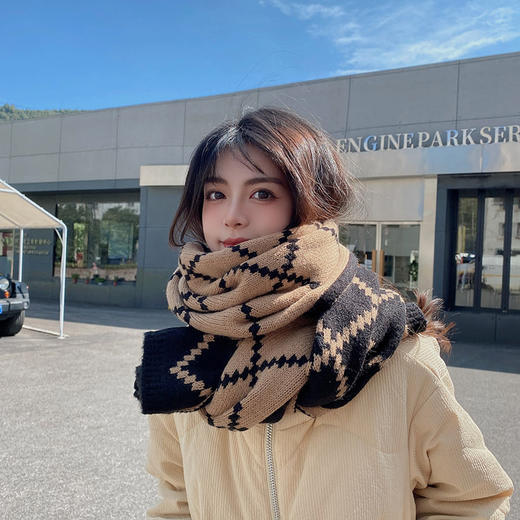 围巾女冬季 2022新款时尚百搭高感小众ins潮保暖学生格纹男女围脖 商品图0