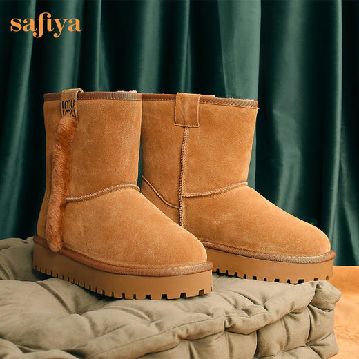 Safiya/索菲娅 雪地靴2022年冬季新款加绒加厚防滑保暖雪地短靴女 SF2411A082 商品图7