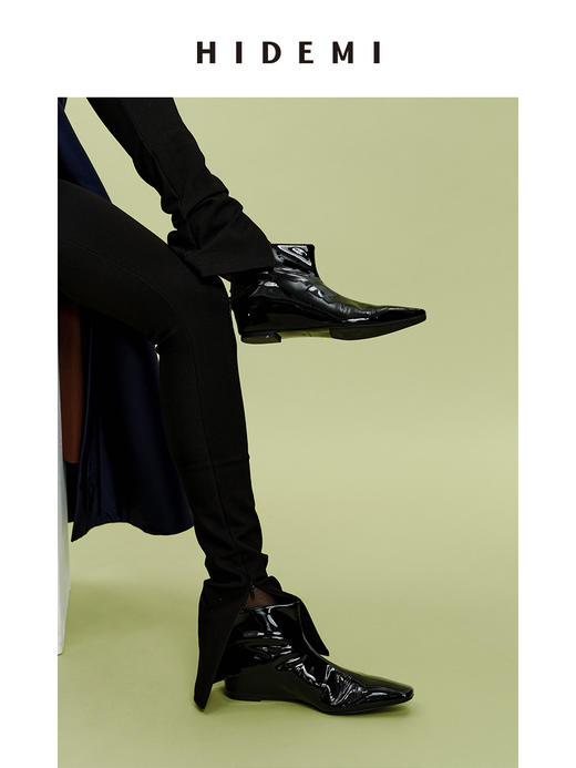 HIDEMI【当当同款】极简方尖头内增高踝靴短靴 牛皮/漆皮/麂皮 商品图7