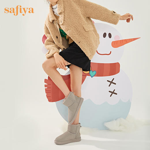 【新春秒杀】Safiya/索菲娅 棉靴女2022冬季新款真皮厚底防滑加绒保暖雪地靴女 SF2411A105 商品图0