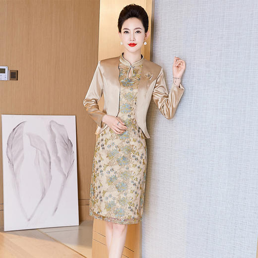LC-2280香槟金套装丈母娘刺绣礼服春洋气年轻喜婆婆婚宴装秋冬两件套 商品图5