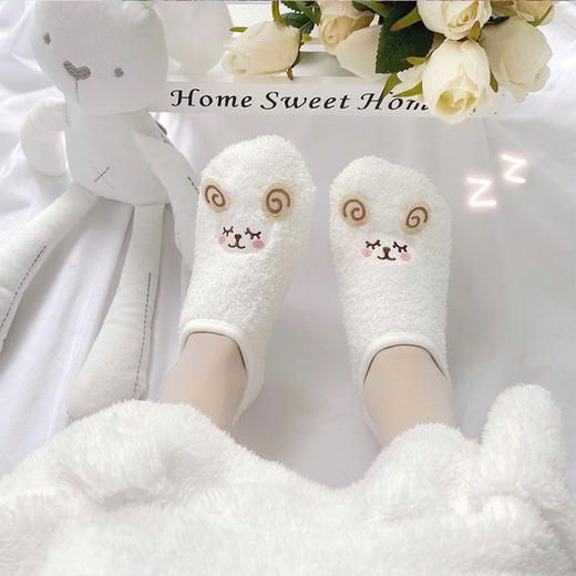 珊瑚绒可爱保暖地板袜秋冬加绒加厚卡通睡眠袜居家防滑空调袜子女 商品图0