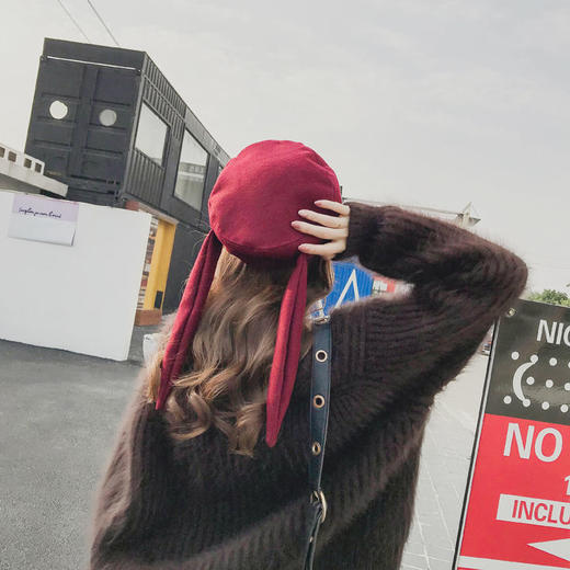 日系李白同款软妹帽子兔耳贝雷帽女甜美可爱蓓蕾帽青年黑色画家帽 商品图4