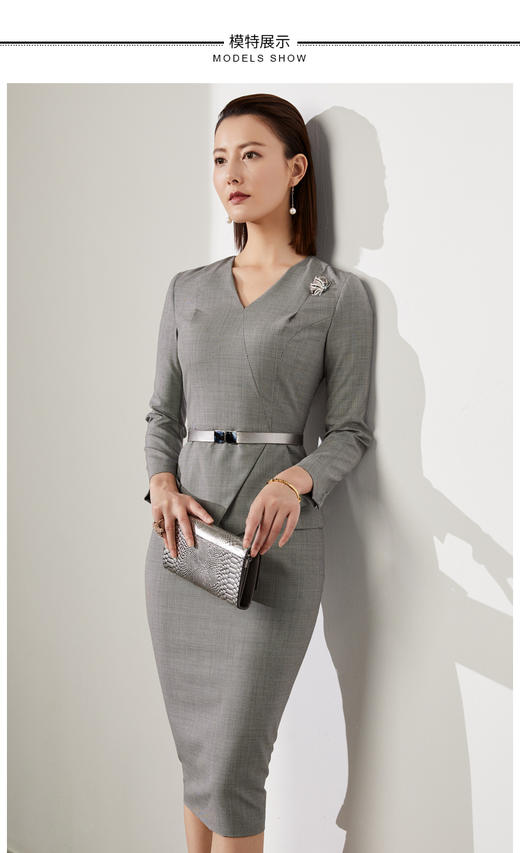 颈袖添香-连衣裙-J20384594A 装新款通勤修身女士气质时尚名媛长袖职场包臀连衣裙 商品图2