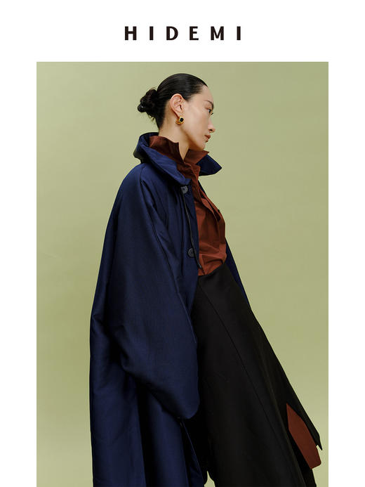 HIDEMI拼皮立领极简大廓型长款棉服 商品图9