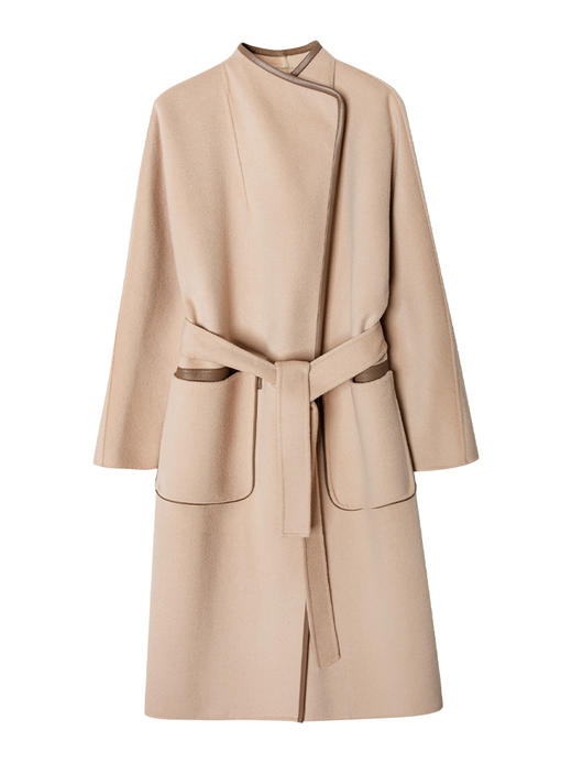 西嘉西嘉 高支全羊毛皮包边赫本风毛呢大衣女双面羊毛外套时尚洋气 商品图4