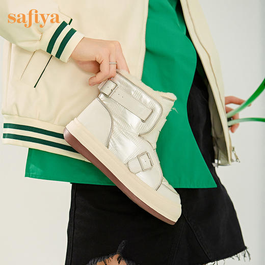【春节不打烊】Safiya/索菲娅 朋克风加绒短靴2022冬季新款加厚防滑保暖羊毛雪地靴女 SF2411A064 商品图7