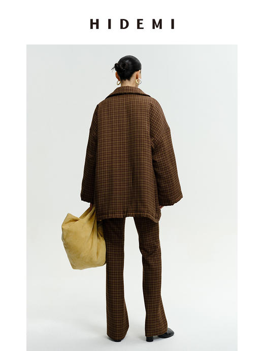 HIDEMI 【赵丽颖同款】格纹色织廓形棉服套装 外套/微喇裤 商品图8