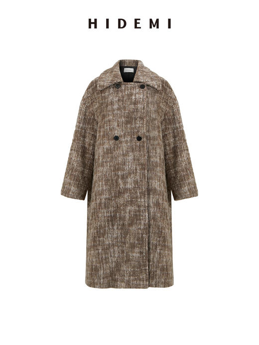 HIDEMI 羊毛色织混纺翻领多穿式加厚极简气质廓形长款大衣/围巾短外套 商品图13