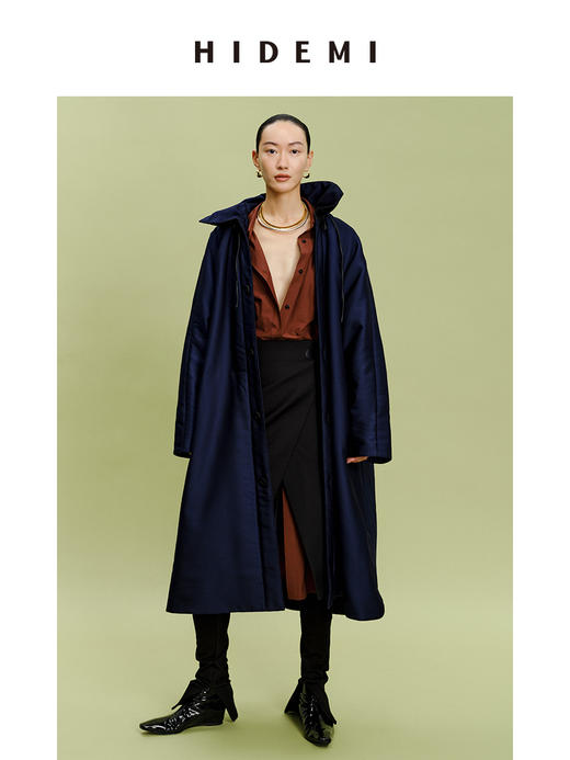 HIDEMI拼皮立领极简大廓型长款棉服 商品图8