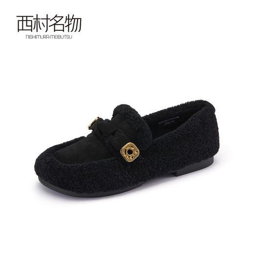 西村名物2022秋季款轻复古加绒毛毛鞋女羊毛皮柔软休闲女鞋37791 商品图1