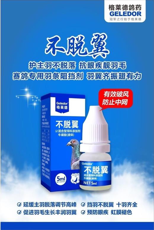 格莱德鸽药【不脱翼】5ml/瓶挡羽护羽不脱羽翼信鸽赛鸽比赛滴眼用大全 商品图0