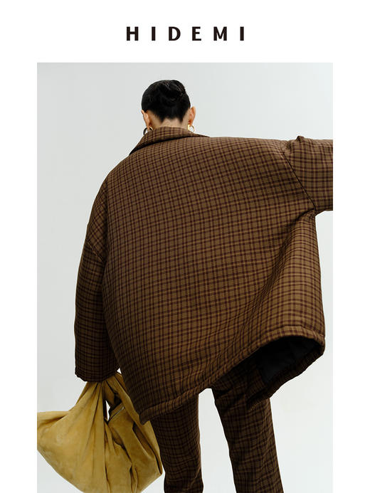 HIDEMI 【赵丽颖同款】格纹色织廓形棉服套装 外套/微喇裤 商品图9