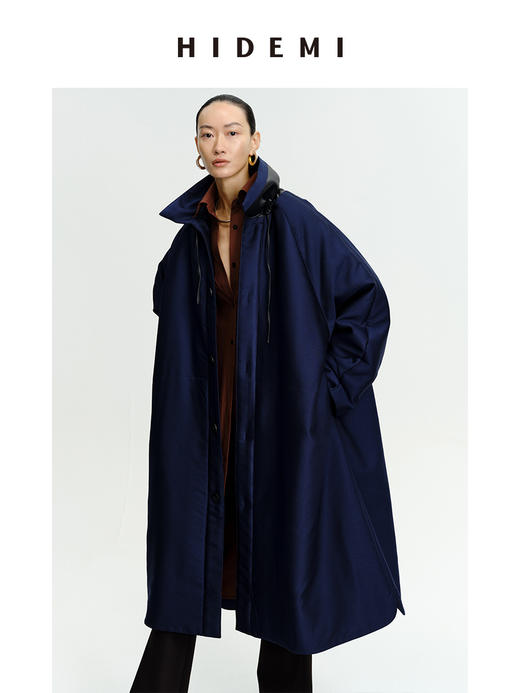 HIDEMI拼皮立领极简大廓型长款棉服 商品图7
