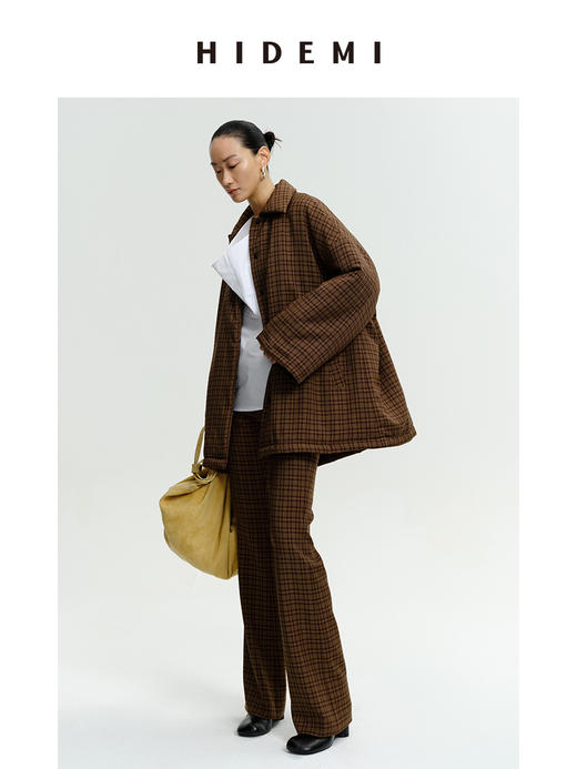 HIDEMI 【赵丽颖同款】格纹色织廓形棉服套装 外套/微喇裤 商品图4