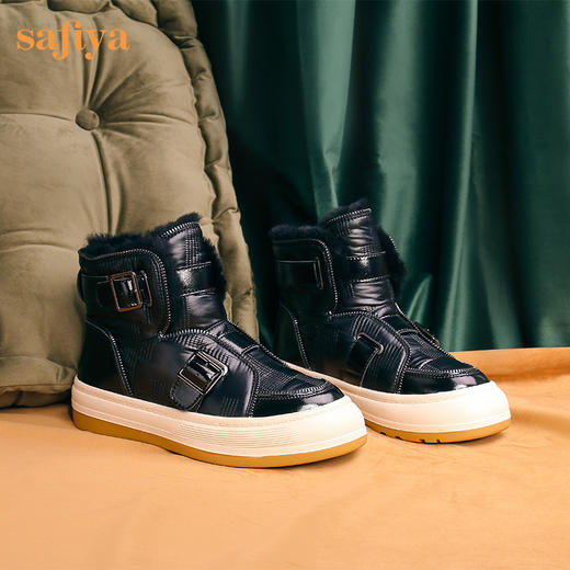 【春节不打烊】Safiya/索菲娅 朋克风加绒短靴2022冬季新款加厚防滑保暖羊毛雪地靴女 SF2411A064 商品图11