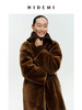 HIDEMI 棕色V领浴袍腰带式极简廓形中长款皮毛一体大衣皮衣 商品缩略图11
