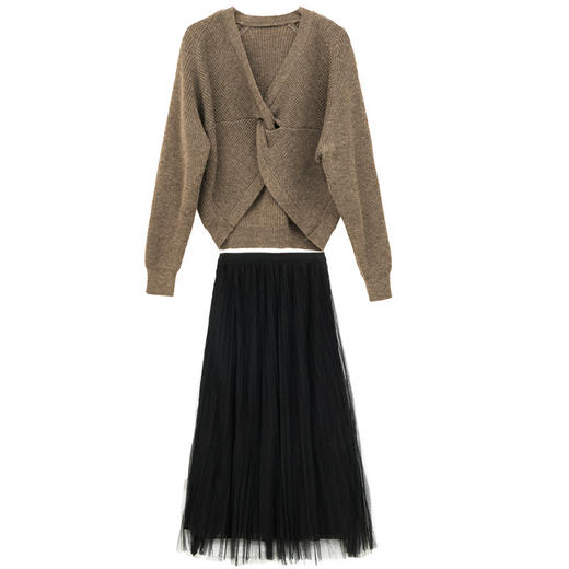 法式复古V领上衣气质半身裙长裙时尚两件套HR-WM78729 商品图4