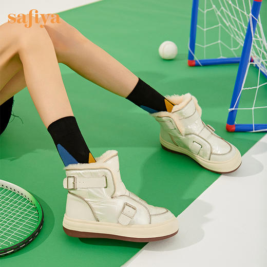 【春节不打烊】Safiya/索菲娅 朋克风加绒短靴2022冬季新款加厚防滑保暖羊毛雪地靴女 SF2411A064 商品图6