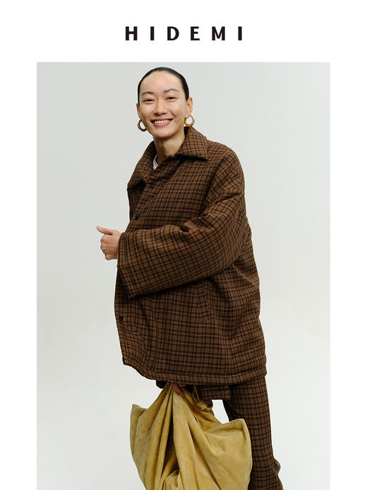HIDEMI 【赵丽颖同款】格纹色织廓形棉服套装 外套/微喇裤 商品图5