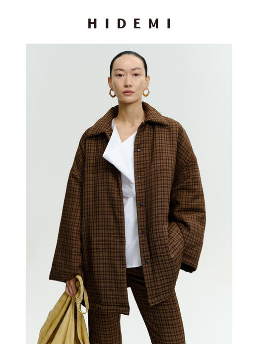 HIDEMI 【赵丽颖同款】格纹色织廓形棉服套装 外套/微喇裤 商品图3