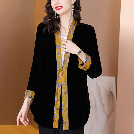 国风金丝绒中长款宽松休闲百搭外搭上衣KQL-A15N9155 商品图0