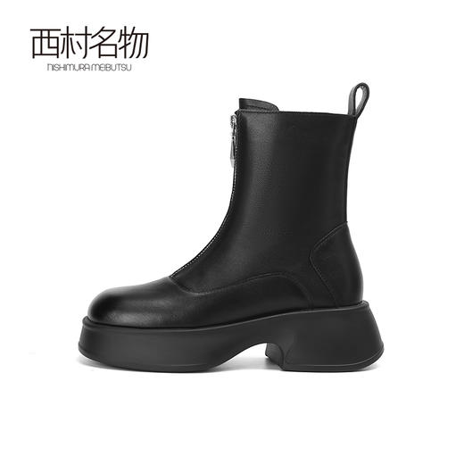 西村名物前拉链休闲靴女2022冬季靴子新款商场短靴厚底皮靴44991 商品图2