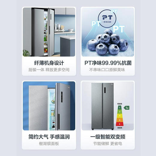 美的470升L双开门冰箱家用超薄风冷无霜一级能效变频小尺寸对开门 商品图2