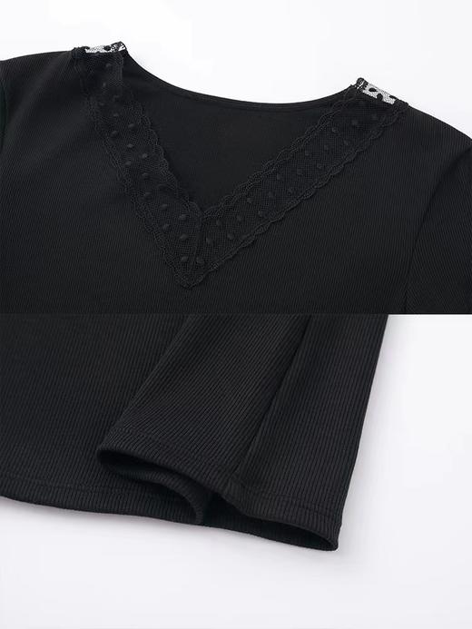 安莉芳秋冬新品蕾丝V领长袖暖衣上装女士修身打底棉毛衫ED00259 商品图4