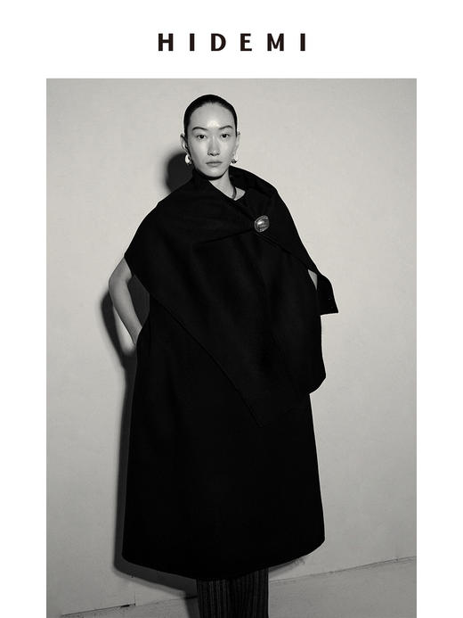 HIDEMI 美利奴羊毛廓形极简皮扣设计感斗篷/连衣裙两件套 商品图10