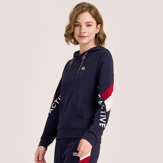 ELLE Active秋季休闲连帽卫衣新款时尚撞色上衣女装 商品图10