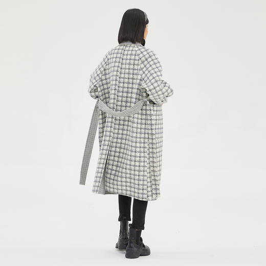 谜底2022冬季新款两面穿毛呢大衣宽松绑带格子双面呢女229MD6227 商品图3