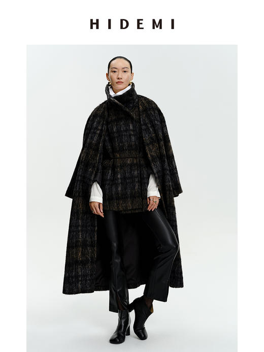 HIDEMI 色织马海毛花纱加厚款高克重极简廓形大衣/短外套 商品图3