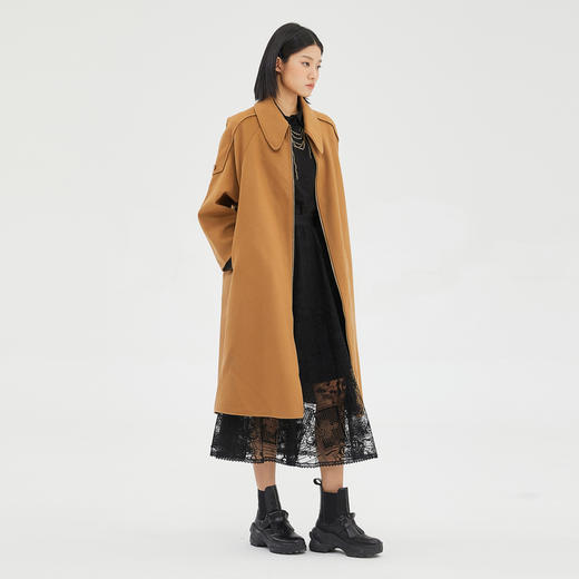 谜底2022冬季新品复古优雅长款宽松羊毛呢大衣外套女229MD6195 商品图1