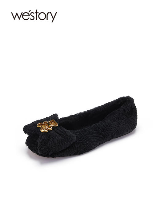 westory22年秋冬新款平底浅口平底单鞋毛毛鞋加绒保暖鞋子女72911 商品图1