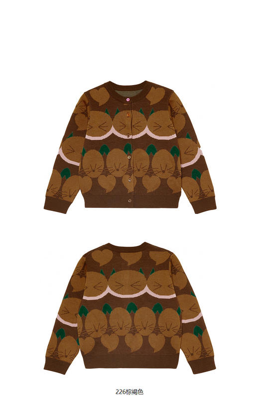 JNBY  22年冬款 长袖猫咪图案短款开襟毛衫  1M0310120 商品图8