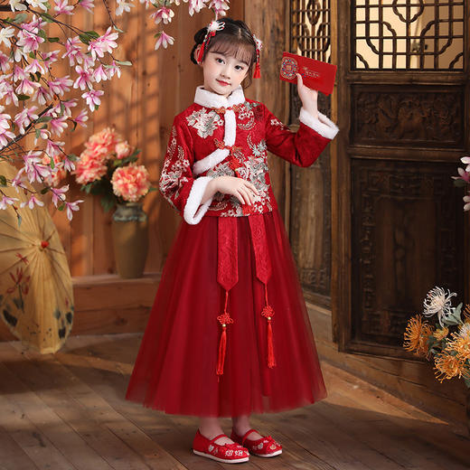 DY-9938汉服女童连衣裙套装秋冬新款女孩中国风唐装古装拜年服儿童裙 商品图2