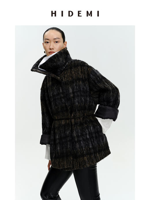 HIDEMI 色织马海毛花纱加厚款高克重极简廓形大衣/短外套 商品图12