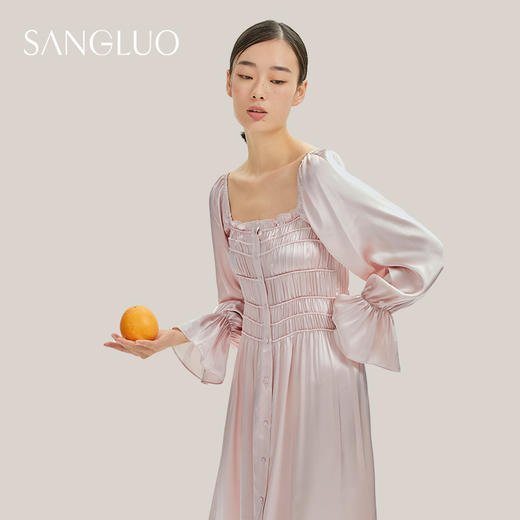 SANGLUO睡裙长袖法式复古宫廷风桑蚕丝睡衣 商品图4