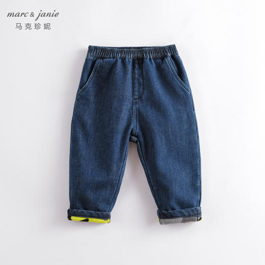 马克珍妮冬装新款 男童宽松加绒牛仔直筒裤 儿童裤子221779 商品图0