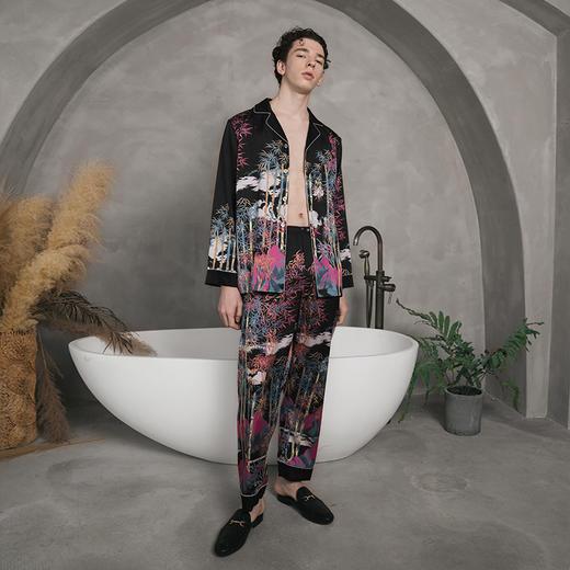 Solo seta22姆米男士真丝睡衣套装桑蚕丝家居服两件套丝绸可外穿 商品图3