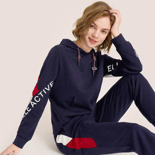 ELLE Active秋季休闲连帽卫衣新款时尚撞色上衣女装 商品图7