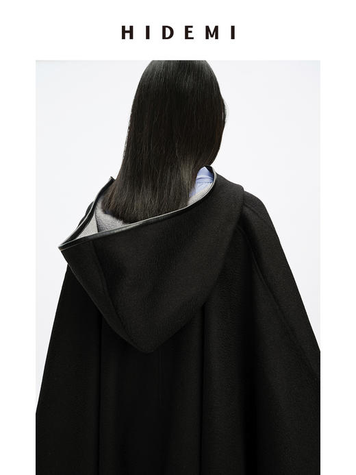 HIDEMI 水波双面双色羊毛拉链廓形大斗篷大衣 商品图8
