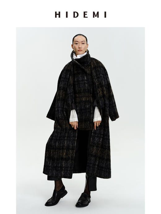 HIDEMI 色织马海毛花纱加厚款高克重极简廓形大衣/短外套 商品图1